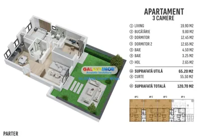Apartament 3 camere/2 bai-curte 55mp-Boxa-Prelungirea Ghencea - foto 3